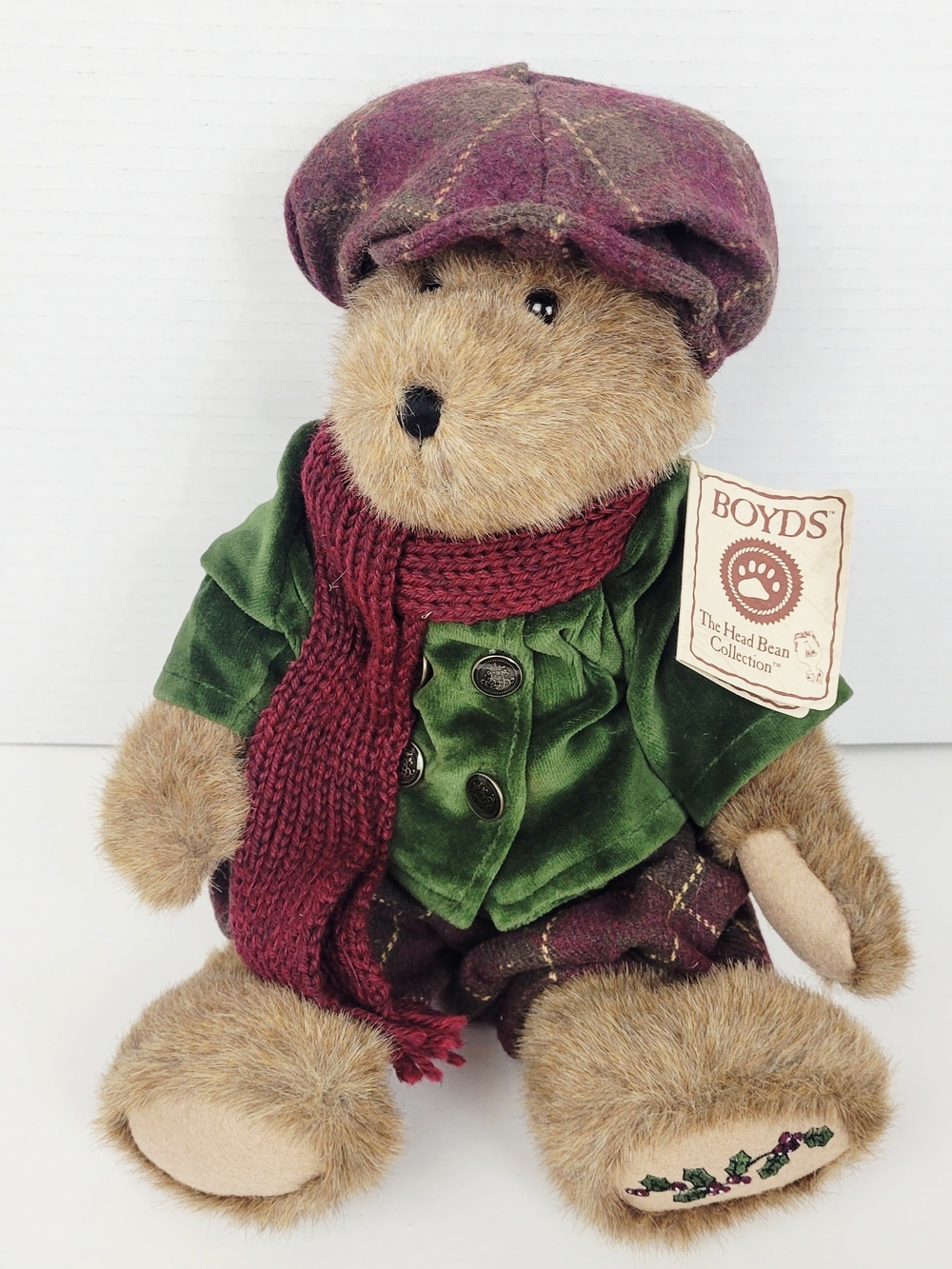 Boyds Bear Marley Dickens~Head Bean Collection~Best Dressed Series~Mistletoe 14"